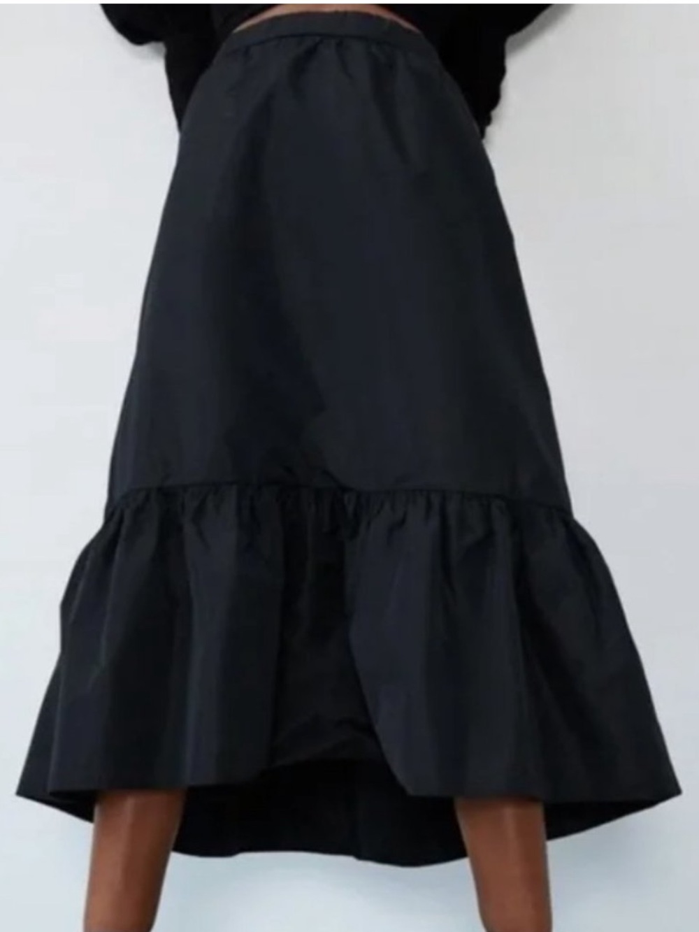 Zara Black Nylon Midi Skirt Size M